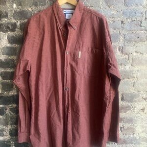Columbia Button Down Shirt Mens Size XXL Rust Brown Plaid Outdoor Long Sleeve